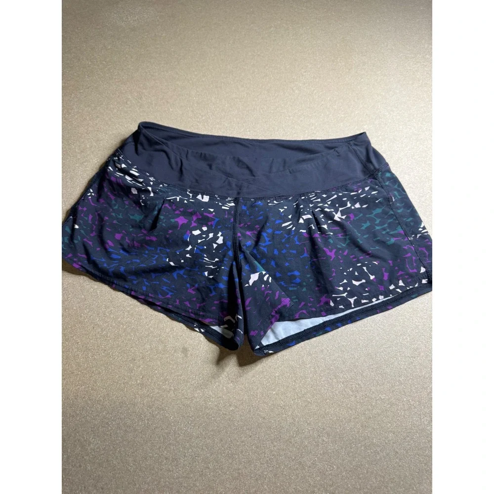 Lululemon Run Speed Shorts Confetti Abstract Print Purple‎ Blue Black Womens 10